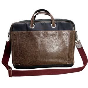 Tusk Computer Brief Messenger Bag Leather Padded Adjustable Strap FLAW READ
